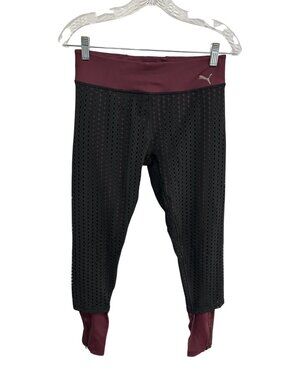 Puma Perforated Black Burgundy Dry Cell Leggings Size Large Athleisure Gorpcore